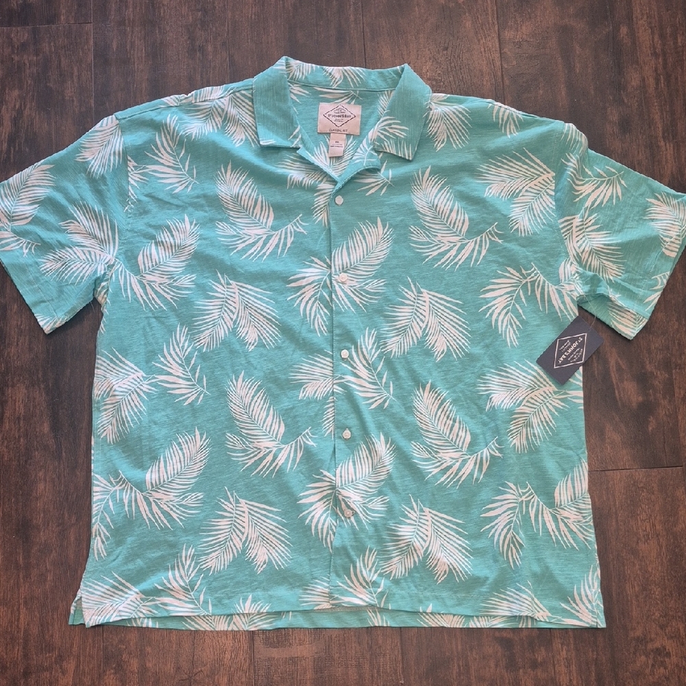 ST. JOHN'S BAY hawaiian Shirt 2X Tropical Palm Leaf Cruise Vacation Button Down